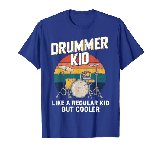 Vintage Drummer Kid Drumming Percussionist Drums Kids Boys T-Shirt