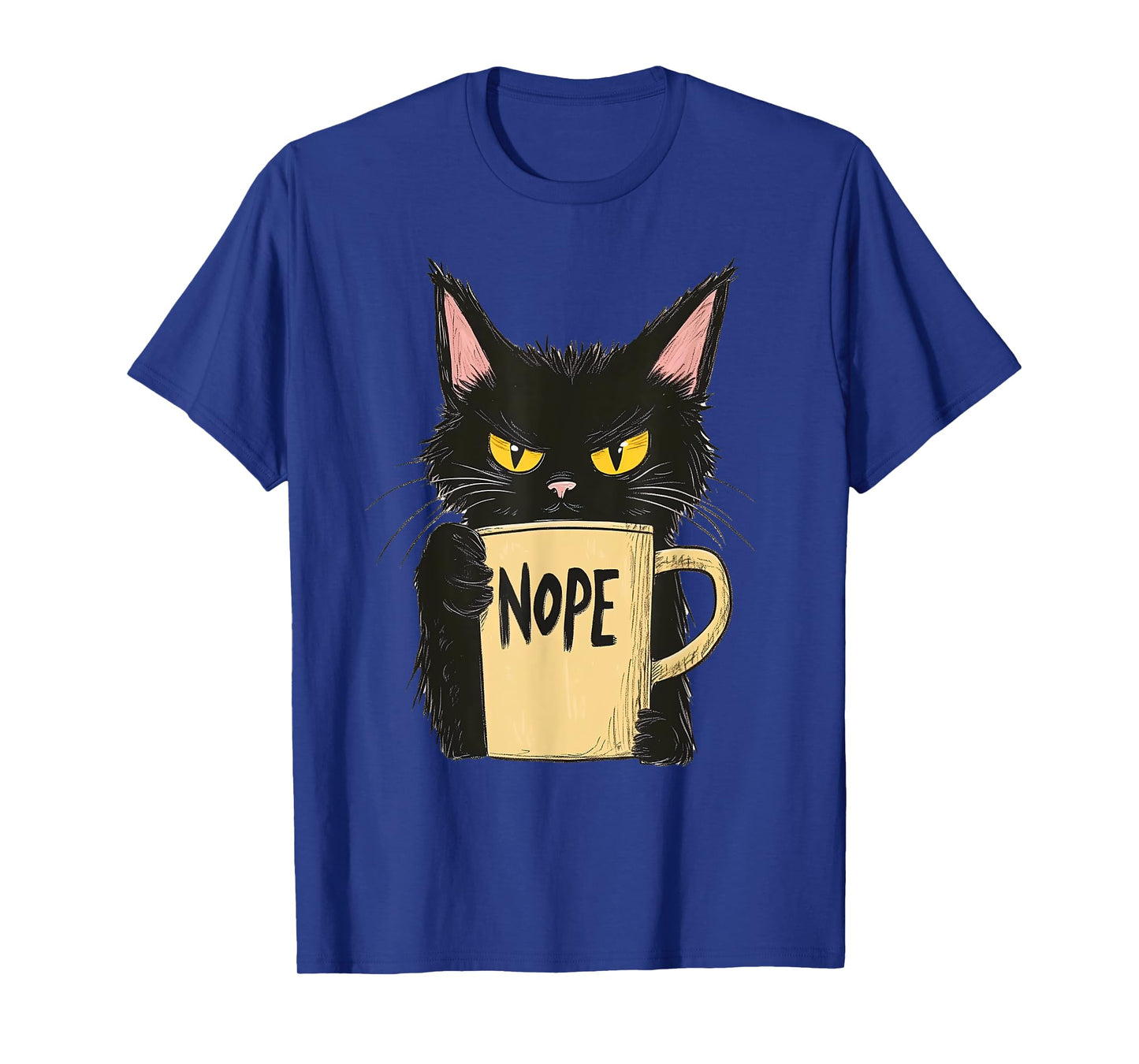 Funny Nope Cat - Black Cat with Coffee Mug T-Shirt