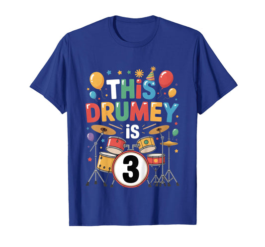 Kids Drummer 3rd Birthday 3 Three Year Old boys Third Bday Drums T-Shirt