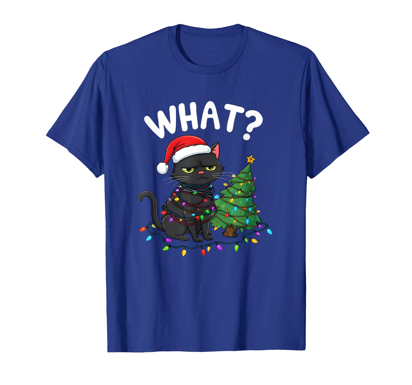 Funny Black Cat What? Christmas Tree Funny Cat Lover T-Shirt