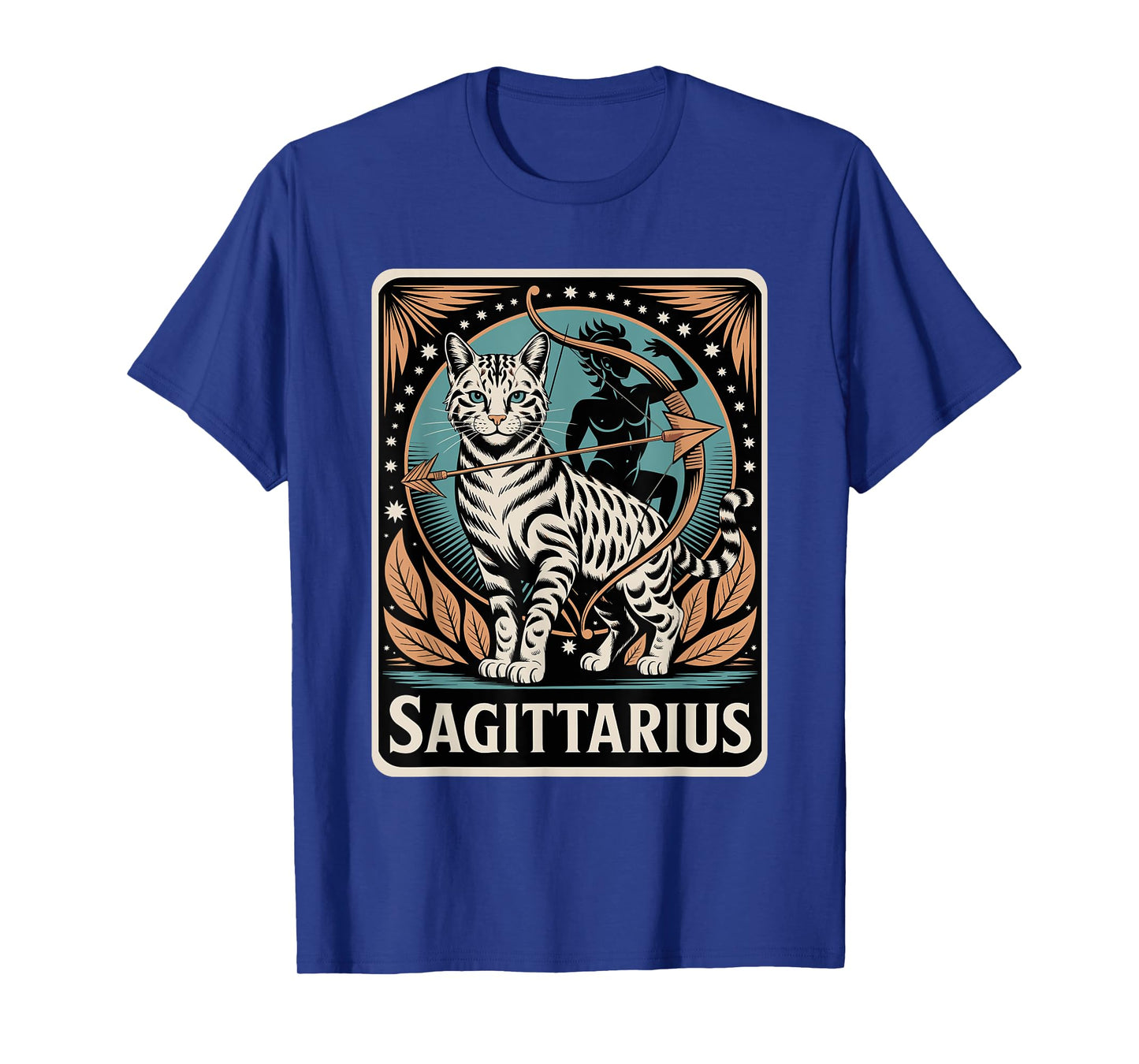 Sagittarius Cat Zodiac Art with Bow and Arrow in Starry Sky T-Shirt