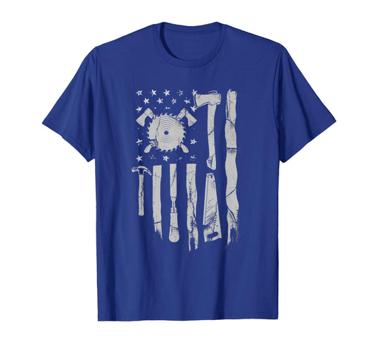 American Flag Woodworking Gift Carpenter Wood Working Women Men T-Shirt