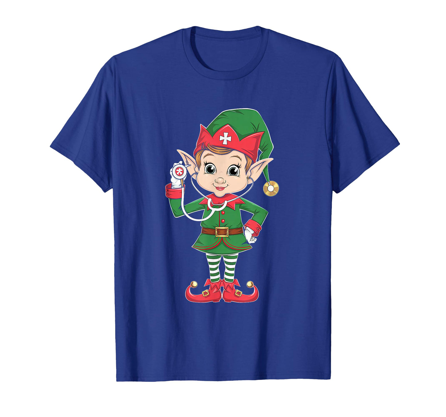 Cute Elf Nurse Scrub Tops Christmas Stethoscope Nursing Girl T-Shirt