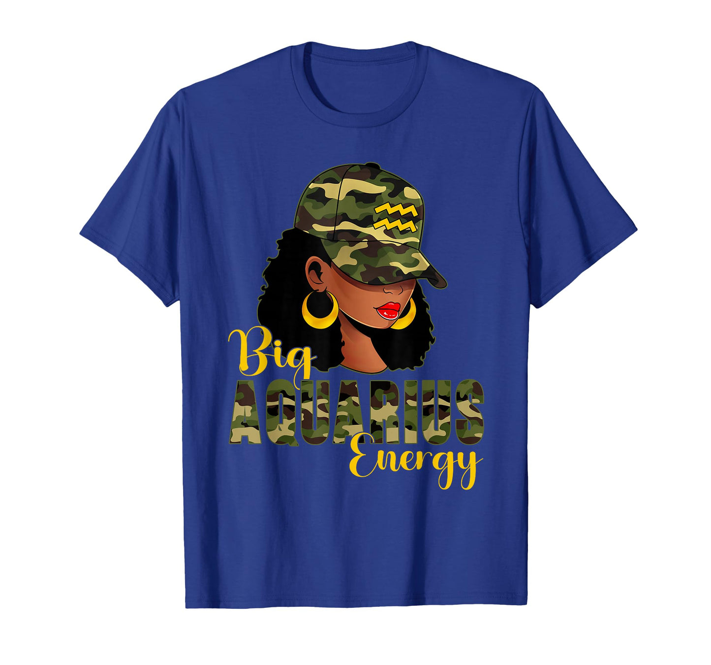 Big Aquarius Energy Camouflage Black Woman Cap Zodiac T-Shirt