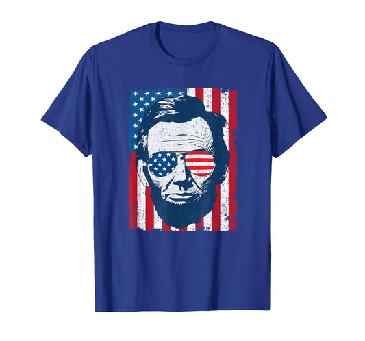 Abe Lincoln Beard Sunglasses & American Flag 4th of July T-Shirt
