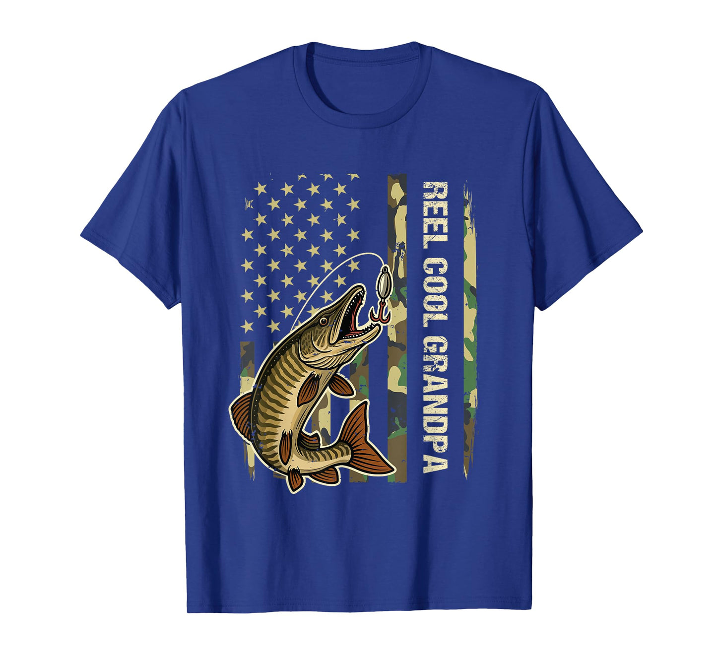 Reel Cool Grandpa Muskie Fishing Fisherman American Flag T-Shirt