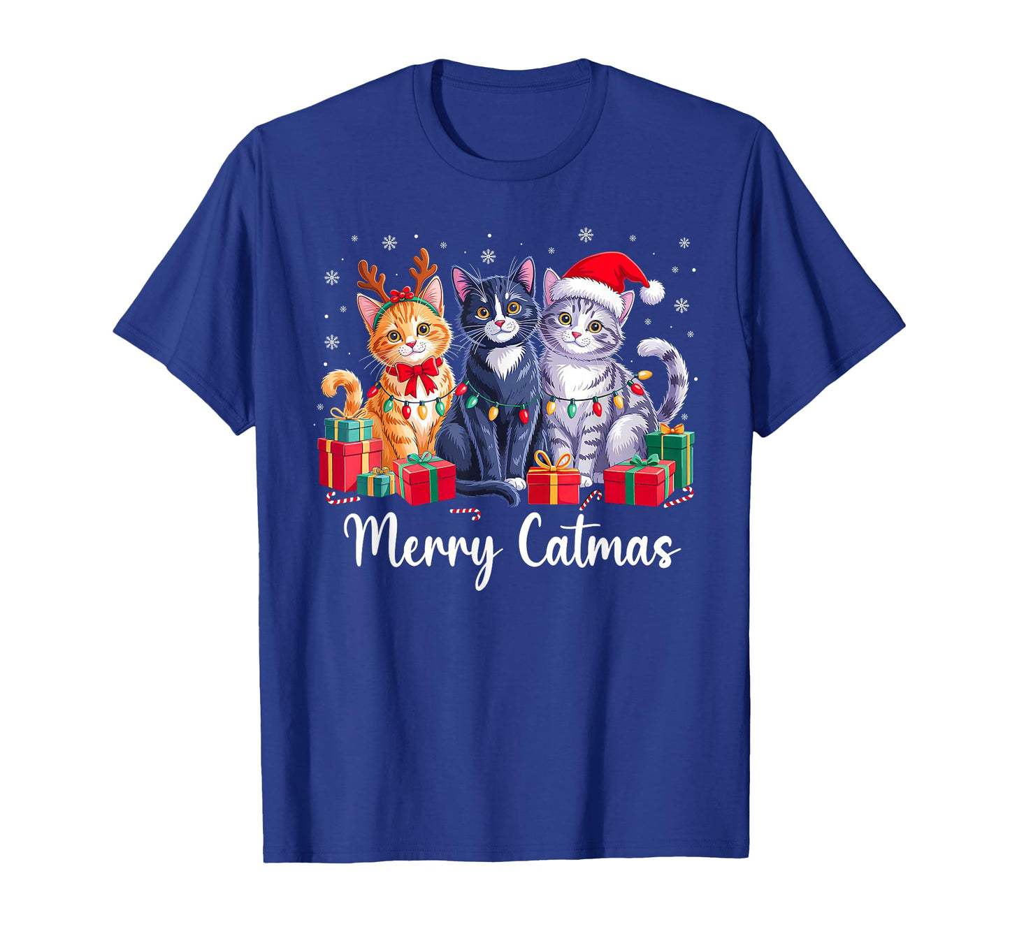 Merry Catmas Cat Christmas Light Reindeer Santa Cat Lover T-Shirt