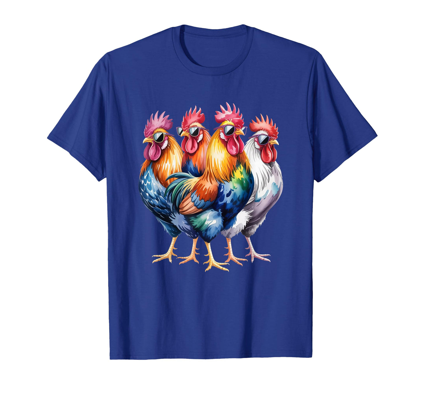 Cool Roosters with Sunglasses Colorful Chicken Farm Humour T-Shirt