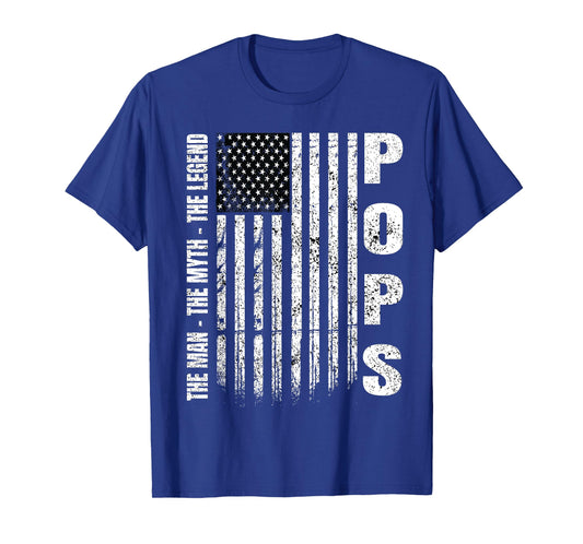 Vintage American Flag Pops Man Myth Legend Daddy Father T-Shirt