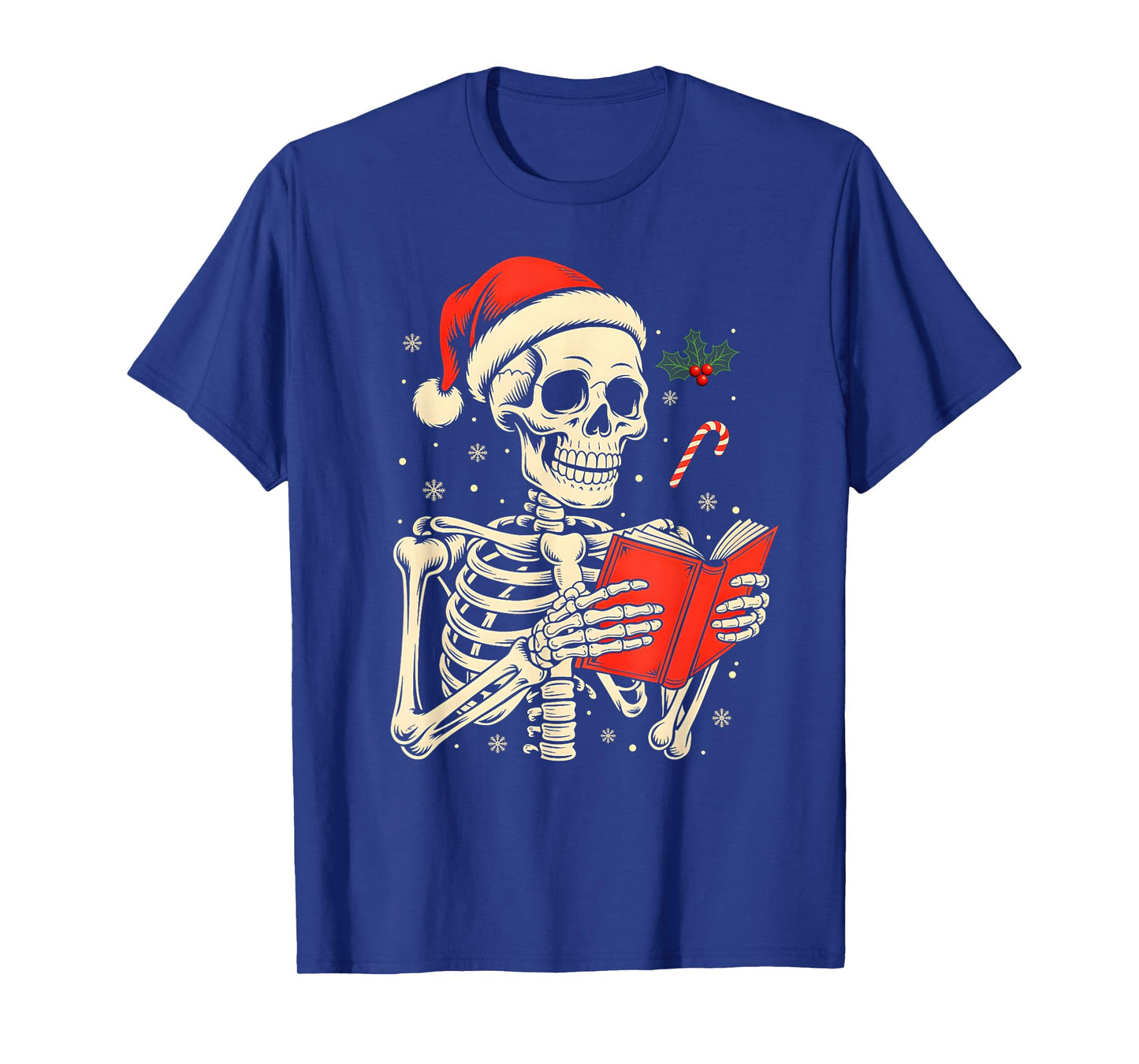 Skeleton Reading Book Christmas Teacher Librarian Book Lover T-Shirt