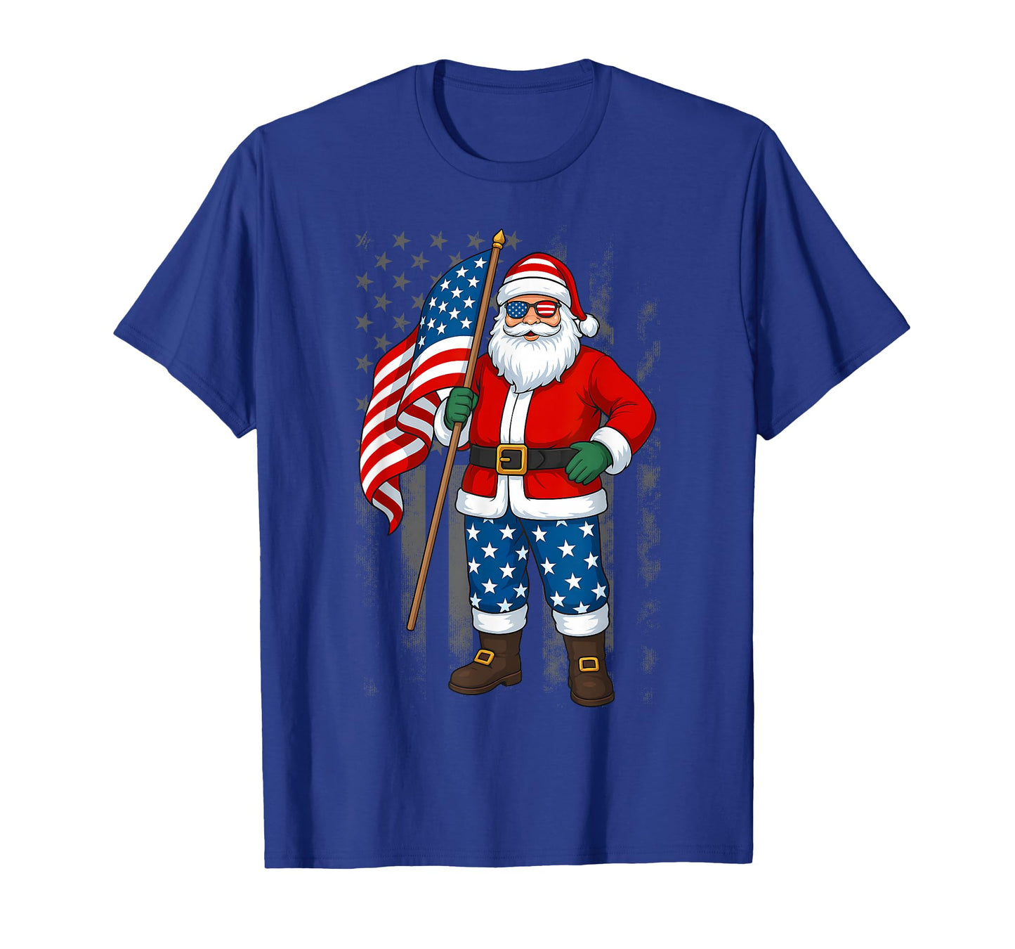 Santa USA American Flag Christmas In July Happy 4th Of July T-Shirt