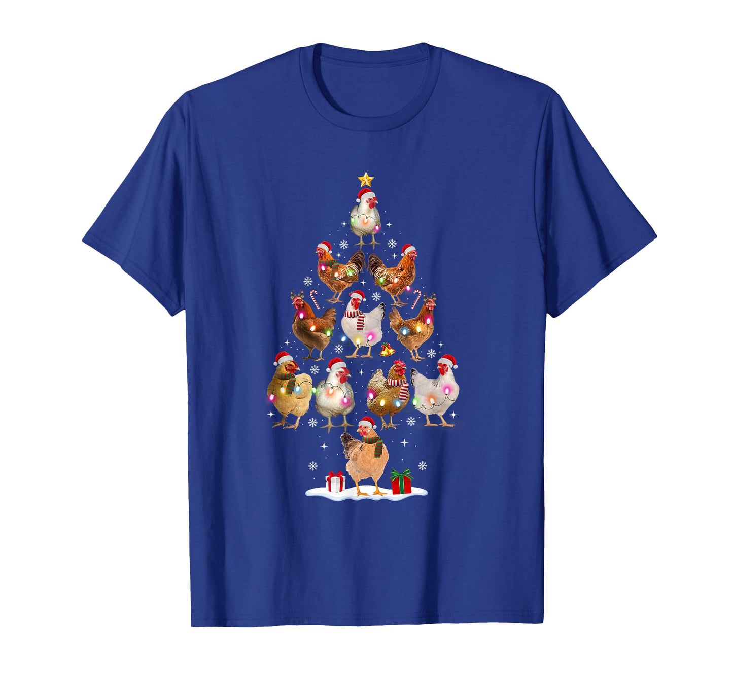 Chicken Christmas Tree Lights Santa Hat Funny Xmas Pajamas T-Shirt