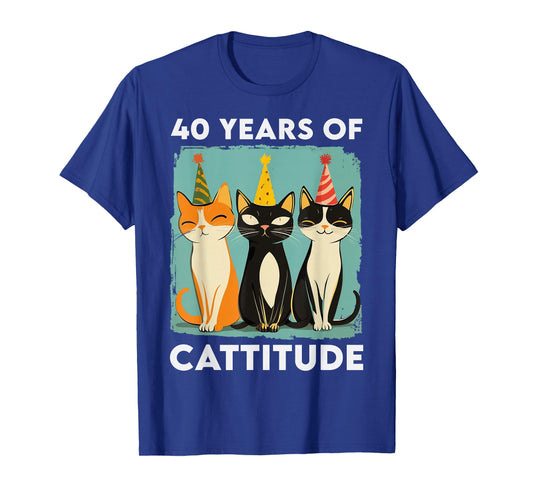 40 Years Of Cattitude 40th Birthday Cat Lover 40 Years Old T-Shirt