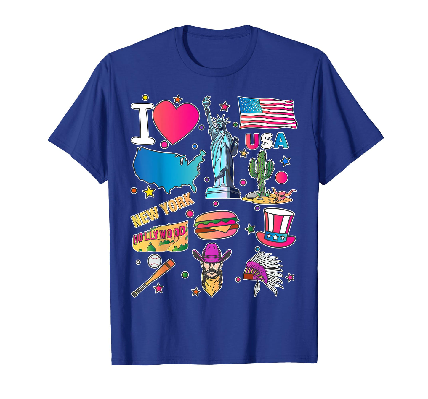 hand drawn American travel symbols, USA map, Cultural icons T-Shirt