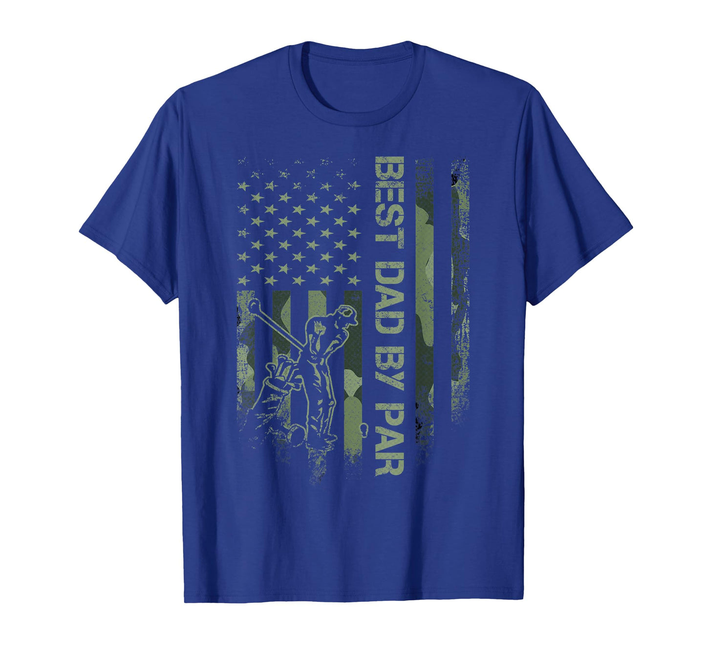 Vintage American Camo Flag Best Dad By Par Golfer Silhouette T-Shirt