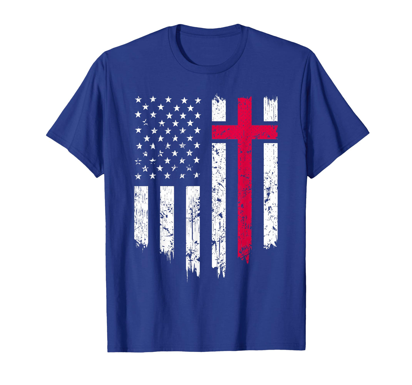 Vintage Distressed USA Flag Cross Christian Faith Gift T-Shirt Small