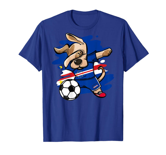 Dabbing Dog Cape Verde Soccer Fans Jersey Cape Verdean Flag T-Shirt for Men Women Kids