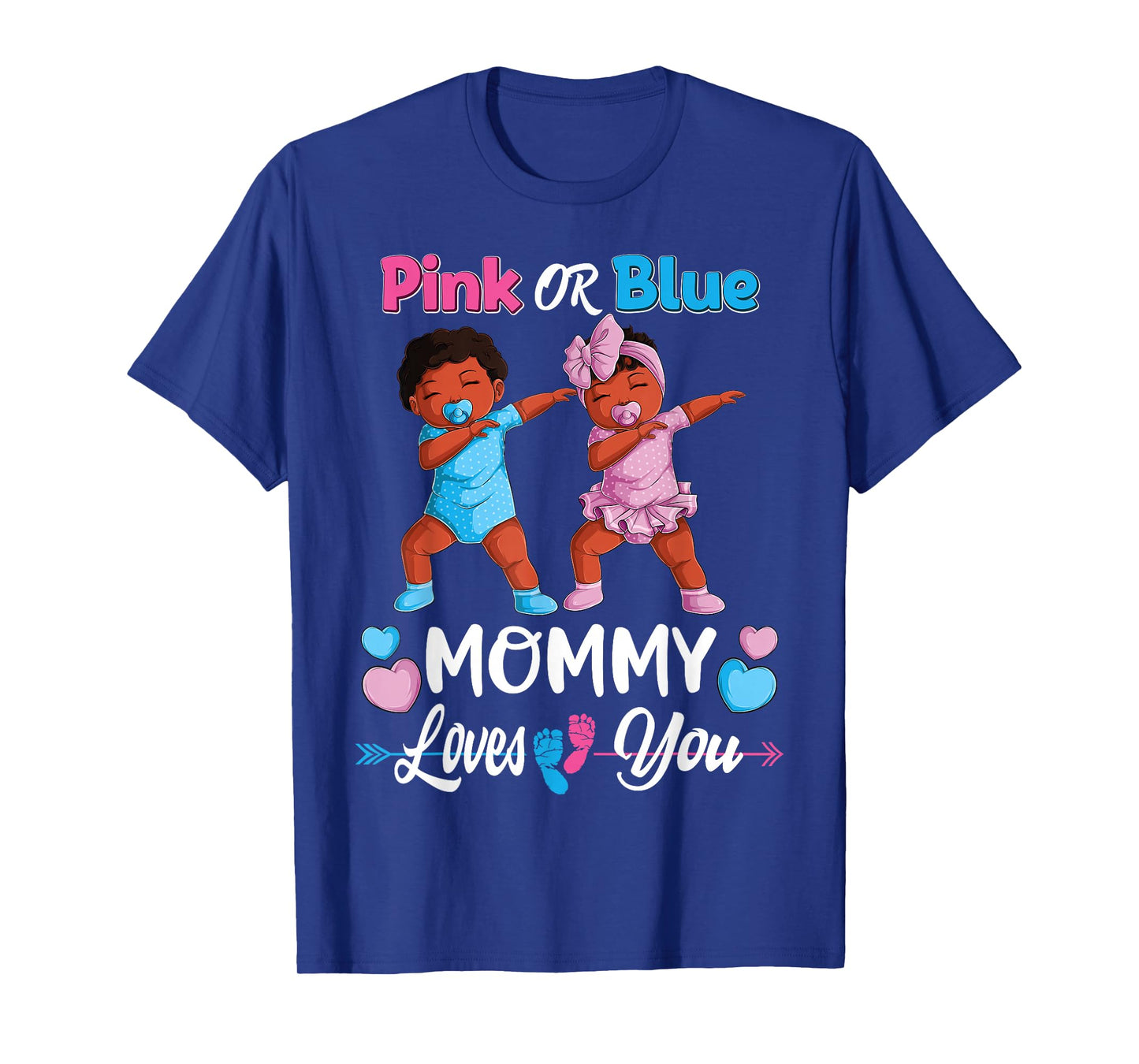 Pink Or Blue Mommy Loves You Black Baby Gender Reveal Party T-Shirt Small