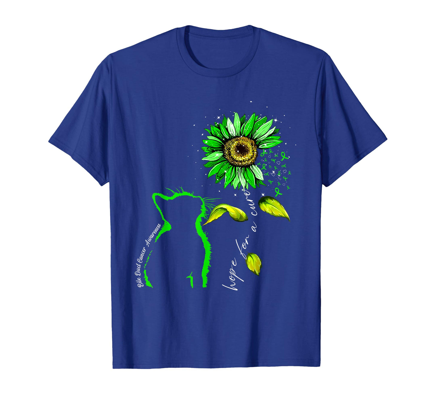 Sunflower Cat Green Bile Duct Cancer Awareness T-Shirt