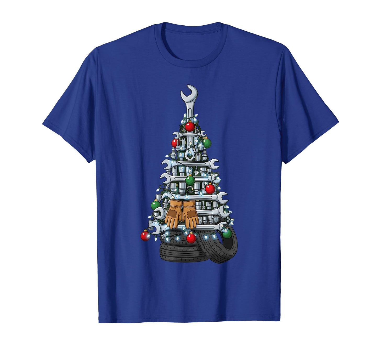 Christmas Mechanic Tools Ornaments Lights Xmas Tree Men T-Shirt