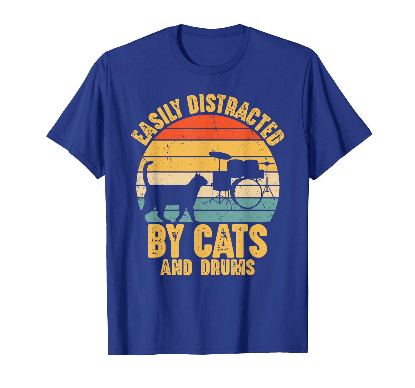 Easily Distracted by Cats and Drums Music Funny Drummer T-Shirt