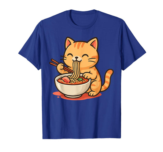 Anime Kawaii Cat Eating Ramen Noodles Men Women Teen Kids T-Shirt