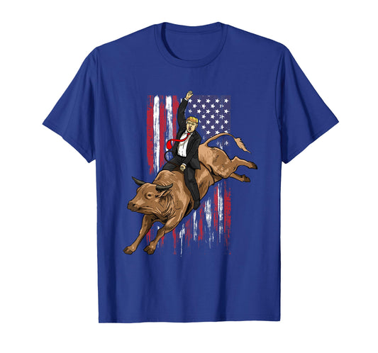 Rodeo Bull Rider Trump American Flag Cowboy Bull Riding T-Shirt