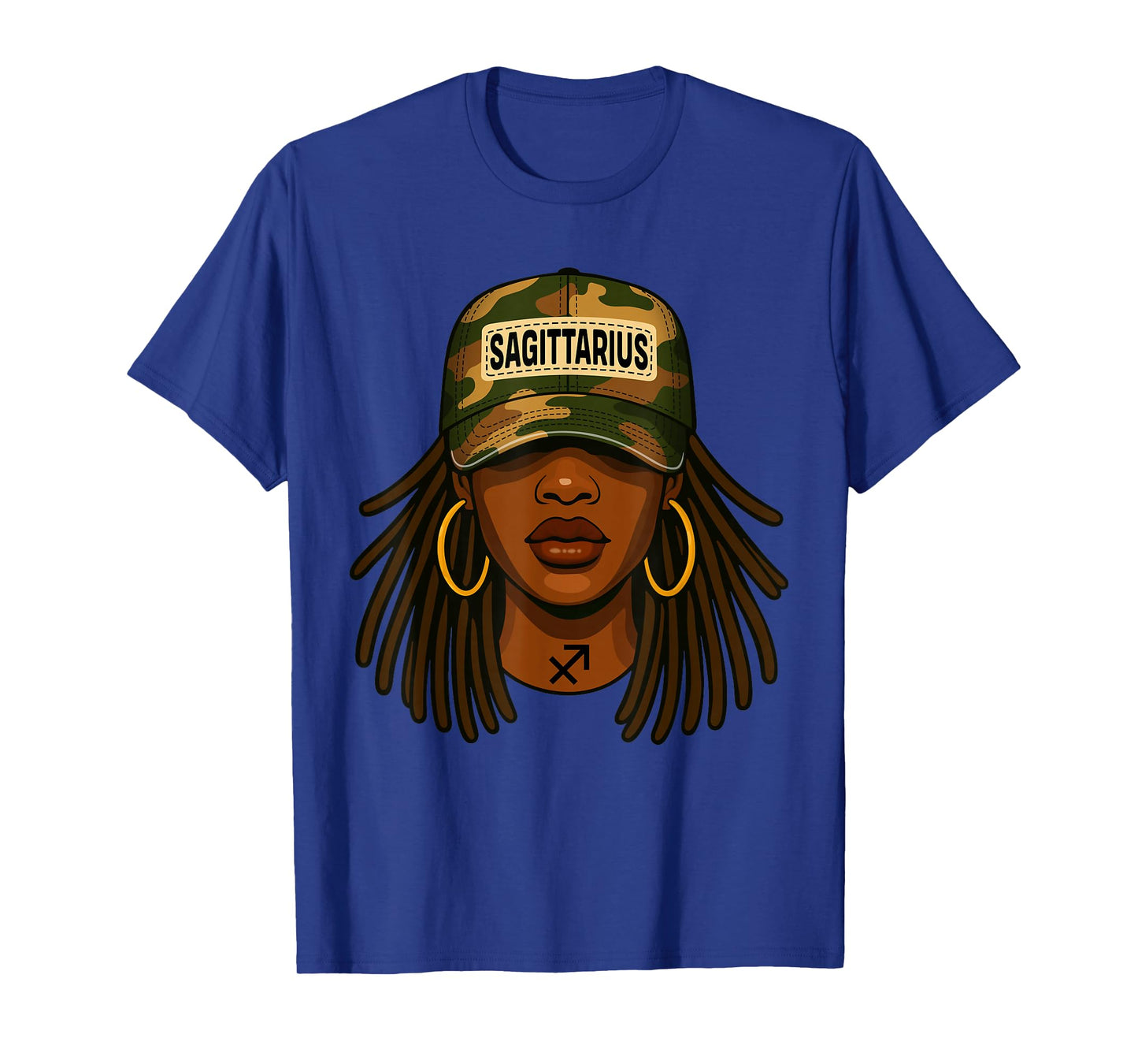 Sagittarius Queen Camouflage Black Woman Cap Zodiac Birthday T-Shirt