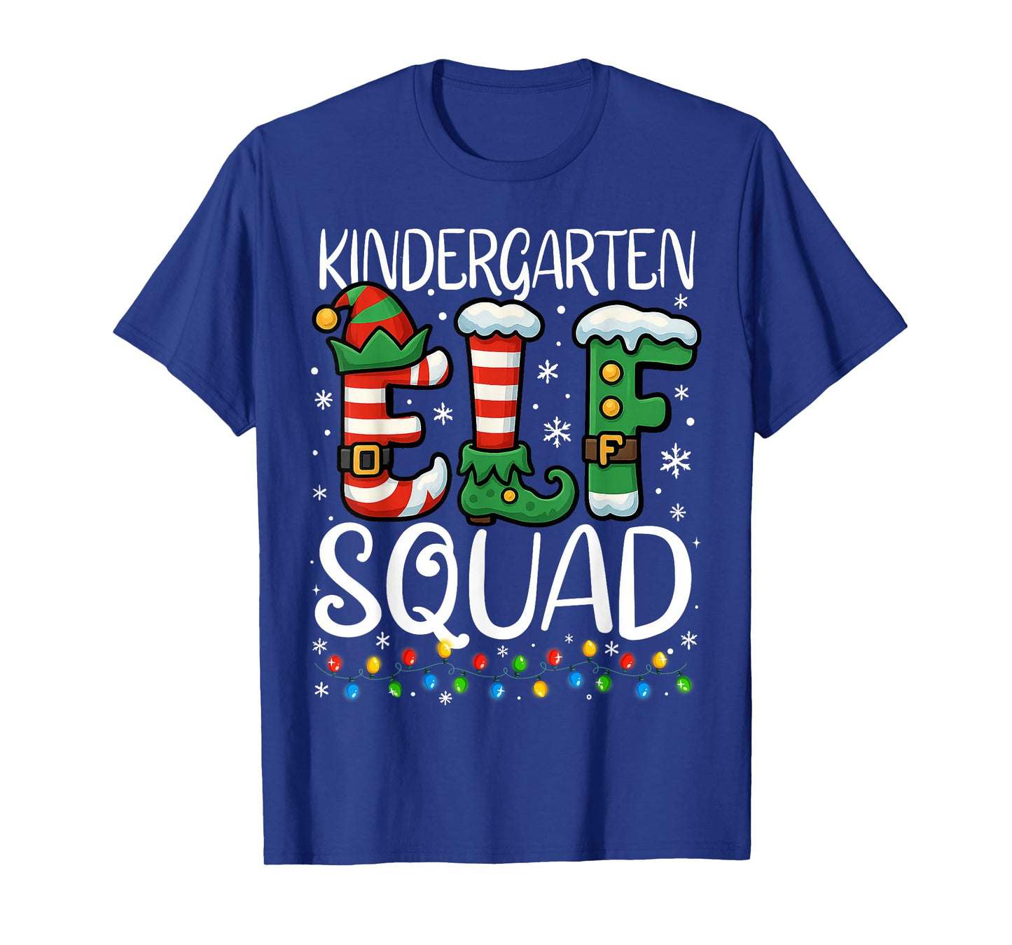 Christmas Teacher Kindergarten Elf Squad Xmas Lights Pajamas T-Shirt