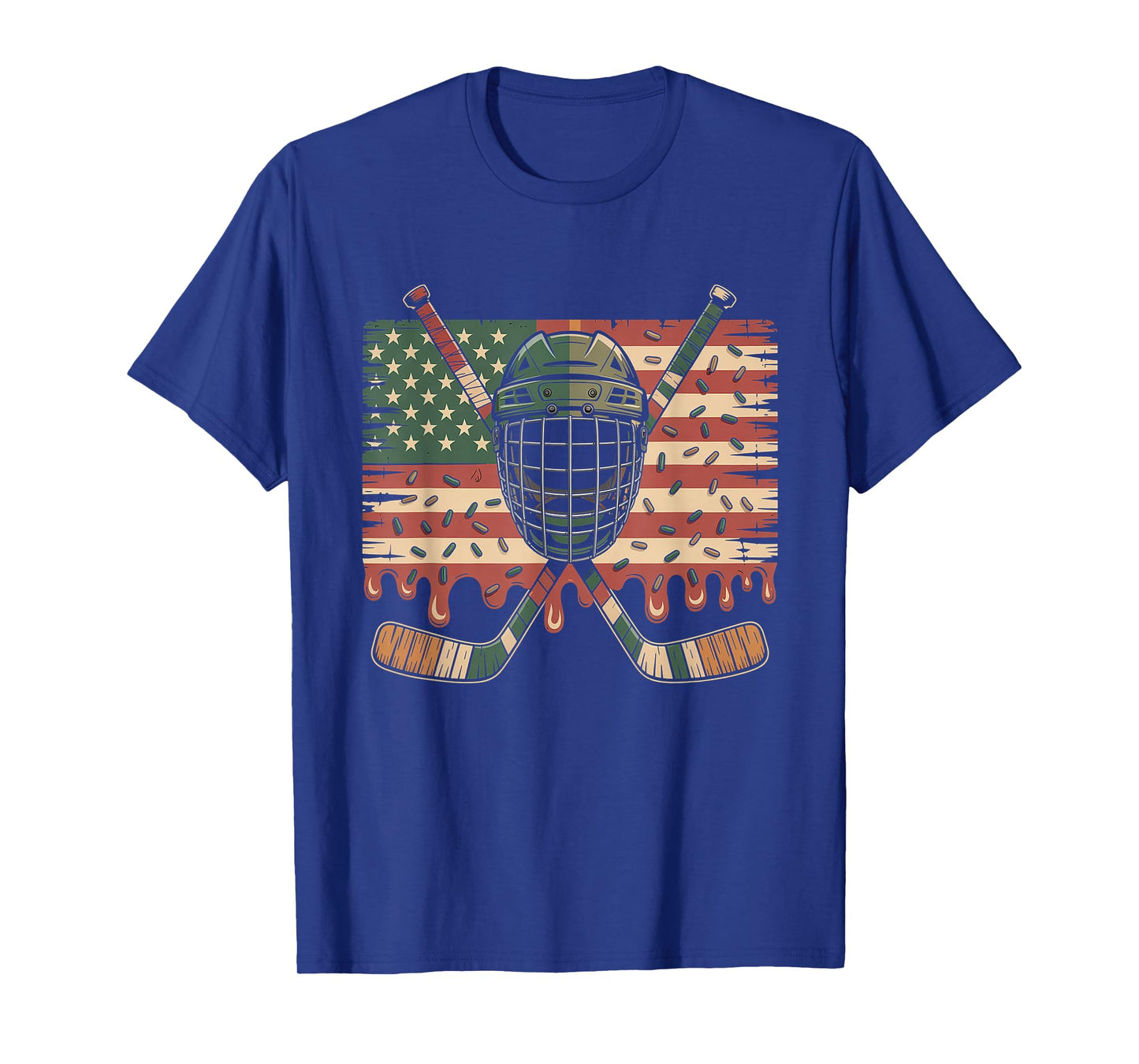 Hockey Ice Cream Drip Camo USA Flag T-Shirt
