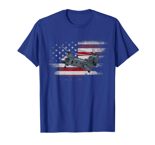 CH-47 Chinook Helicopter USA American Flag Helicopter Pilot T-Shirt