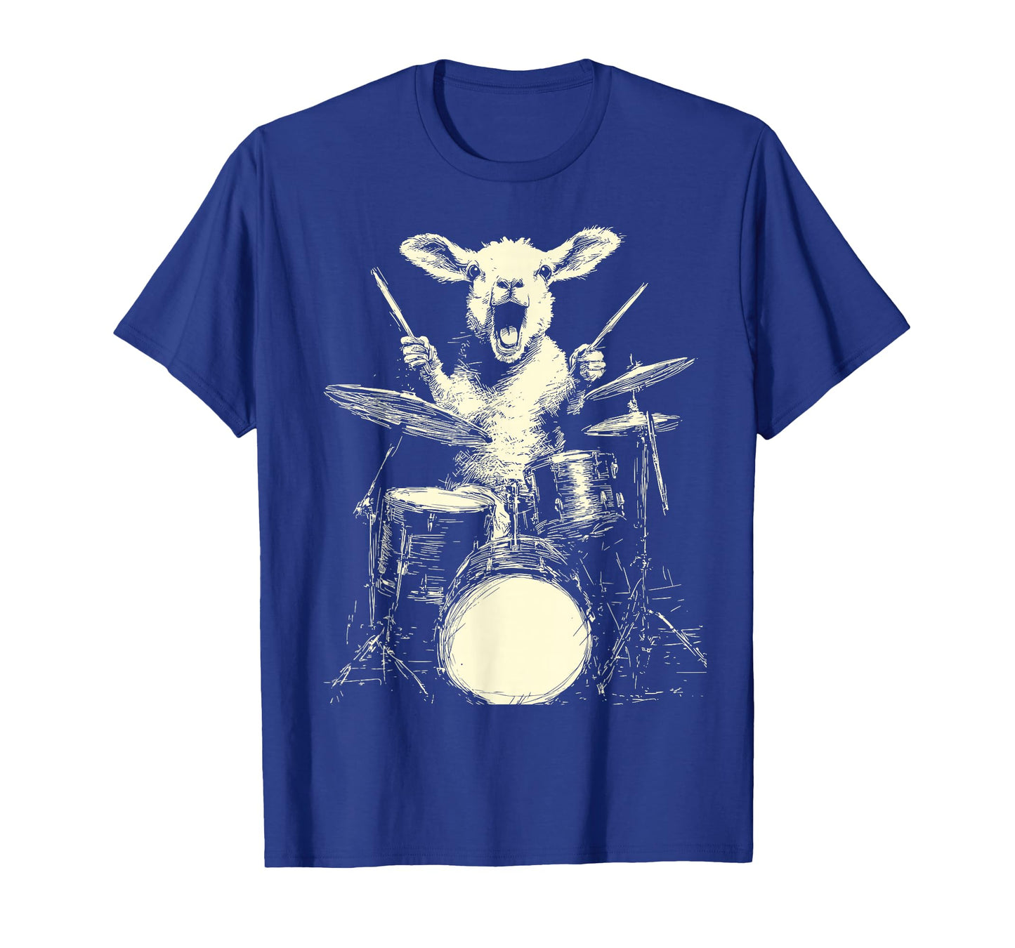 Cute Lamb Playing Drums Funny Music Animal Drummer Graphic T-Shirt