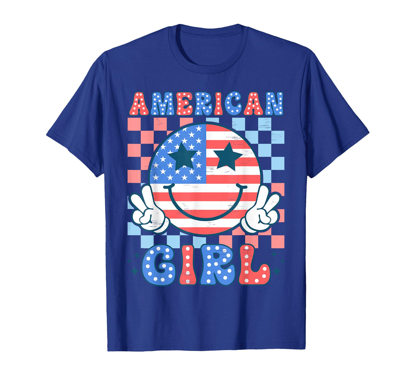 Happy Face USA Flag Patriotic American Girls Kid 4th of July T-Shirt