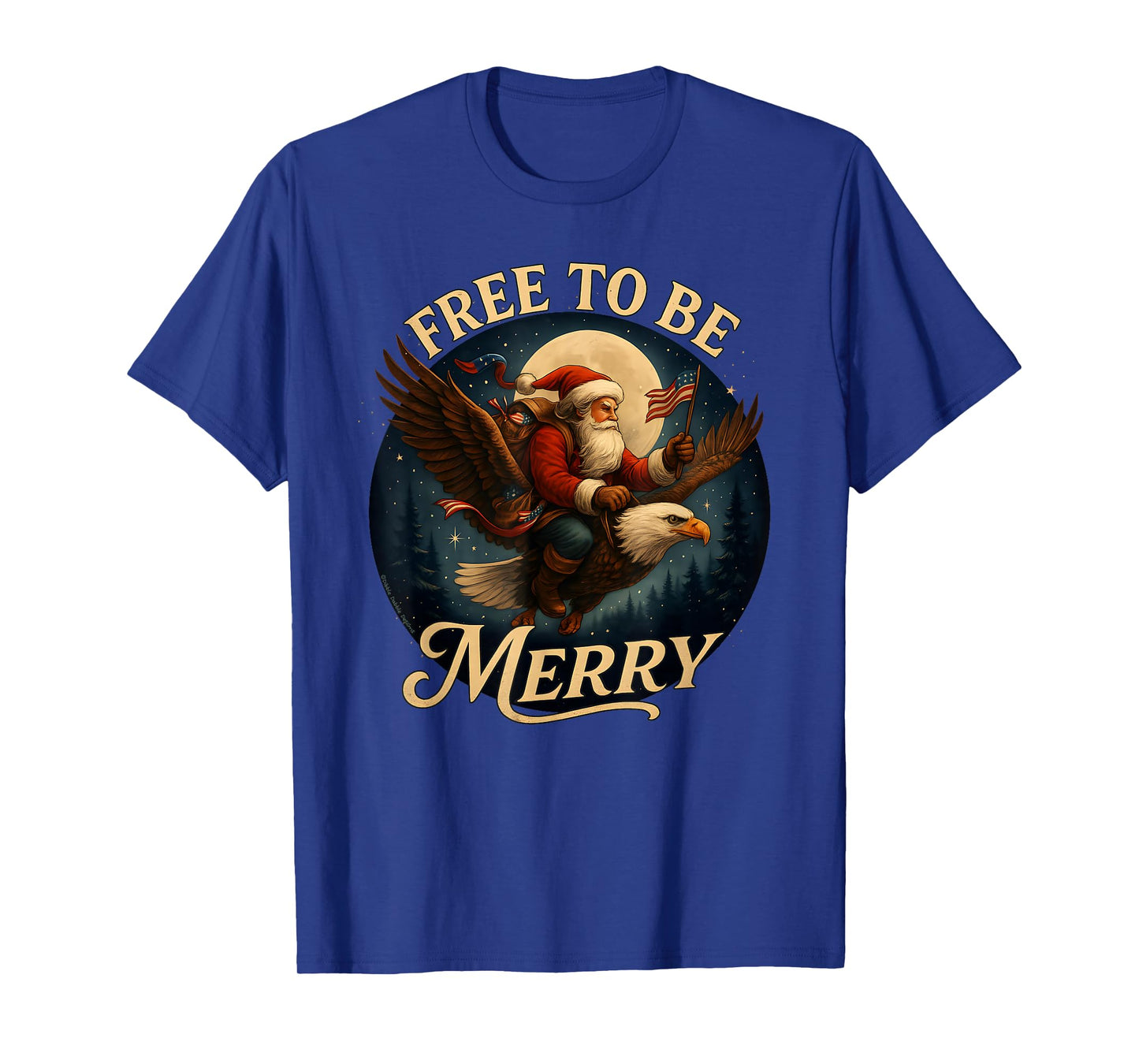 Vintage Patriotic USA Merry Christmas Santa Riding Eagle T-Shirt
