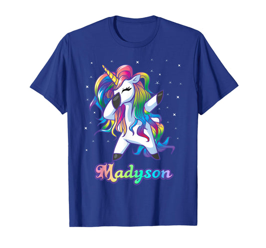 MADYSON Name Personalized Custom Rainbow Unicorn Dabbing T-Shirt