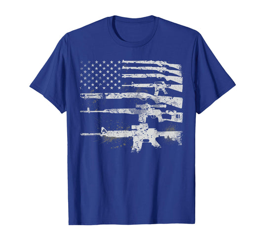 Gun for Men Women Machine Guns USA Flag 2A Gifts T-Shirt