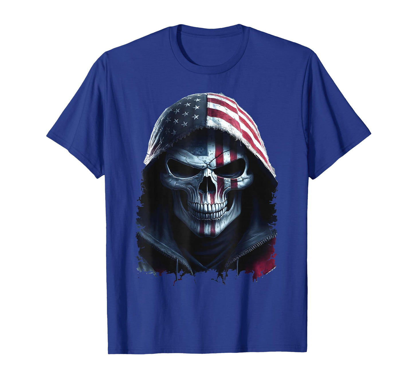 American Flag Skull Art Grim Reaper with USA Flag Hood T-Shirt