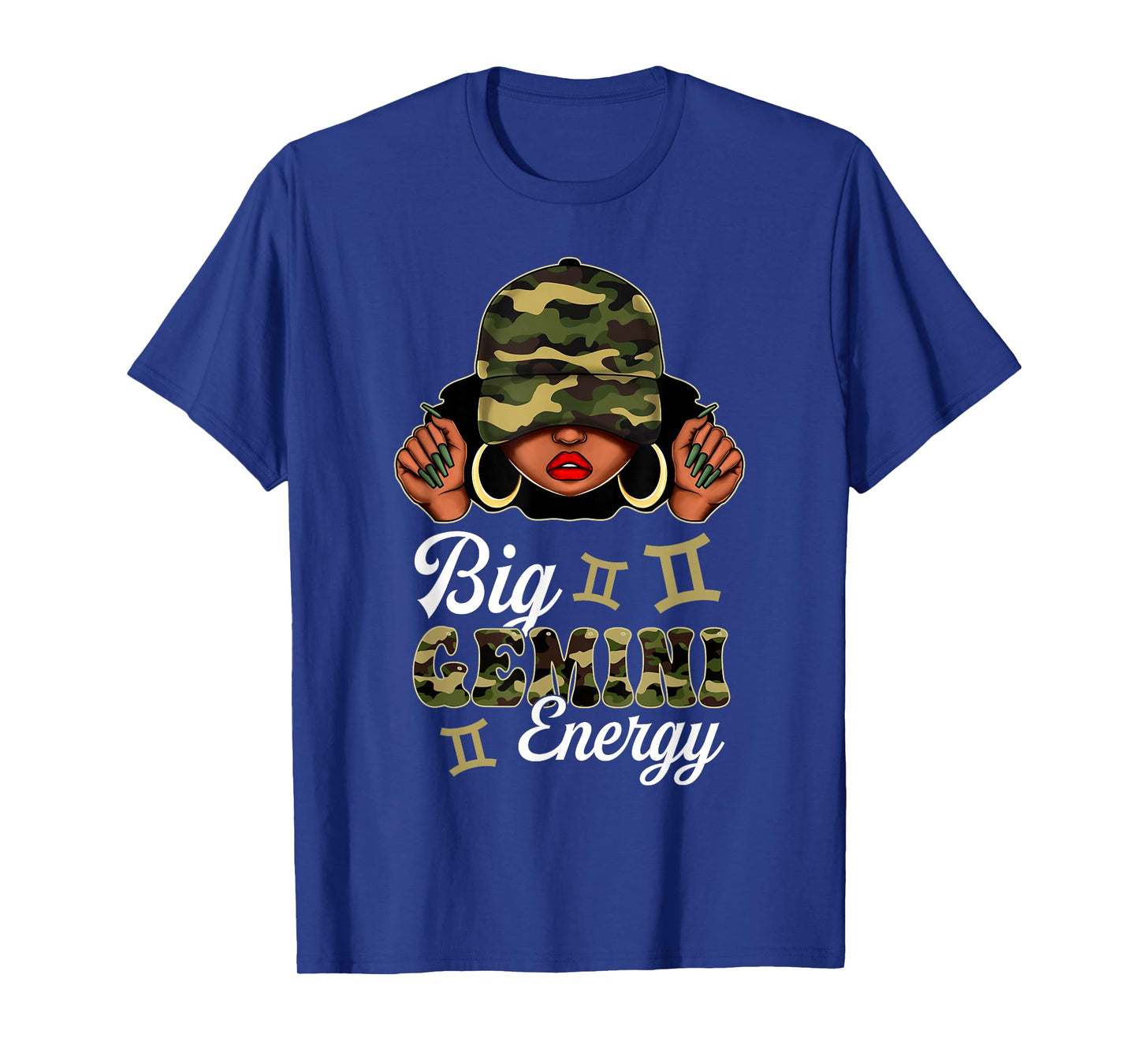 Big Gemini Energy Black Woman Camouflage Zodiac Sign T-Shirt