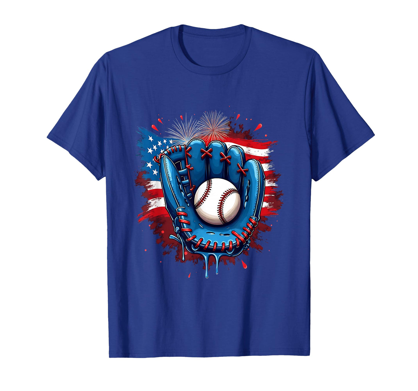 Baseball Glove USA Flag Drip Style 4th of July Game Vibes T-Shirt