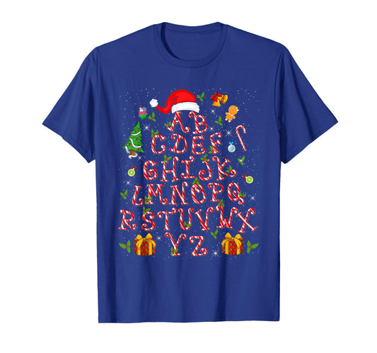 Christmas Tree Alphabet Candy Cane Xmas Holiday Teacher T-Shirt