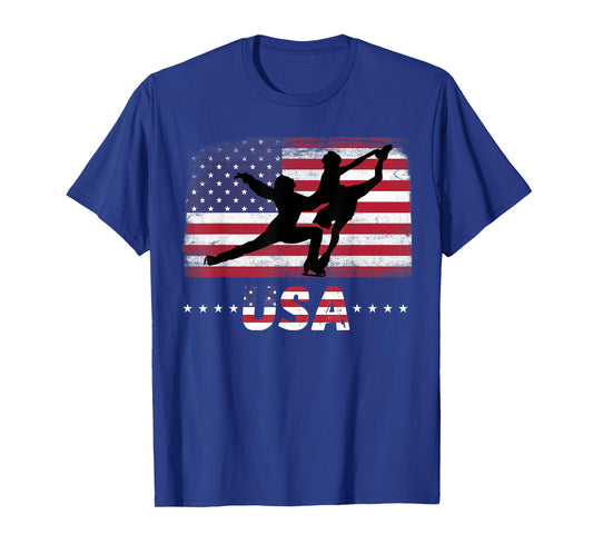 American Flag double ice figure skating USA Patriotic Team Women Men T-Shirt