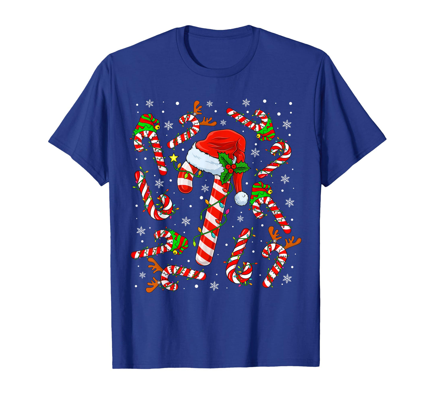 Christmas Candy Cane Santa Hat Reindeer Funny Xmas Light T-Shirt