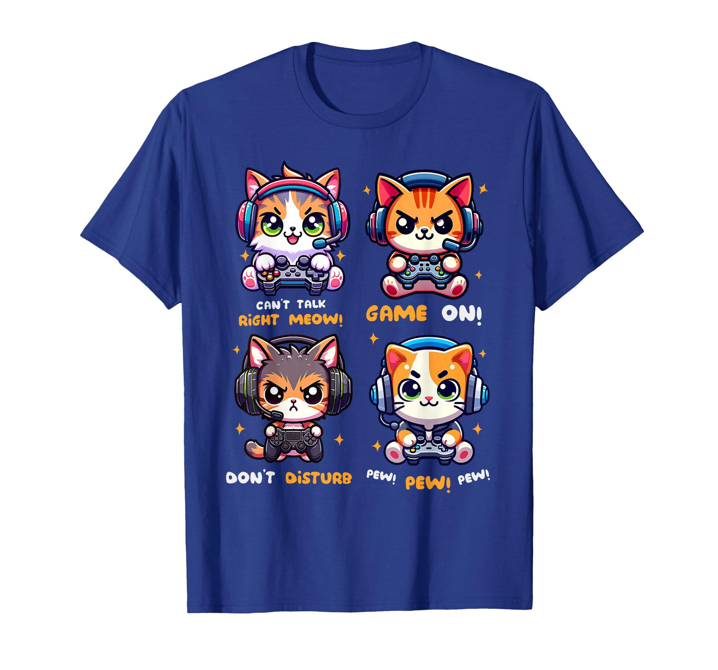 Gamer Cat Funny Gaming Video Games Pew Boys Girls Kids Teens T-Shirt