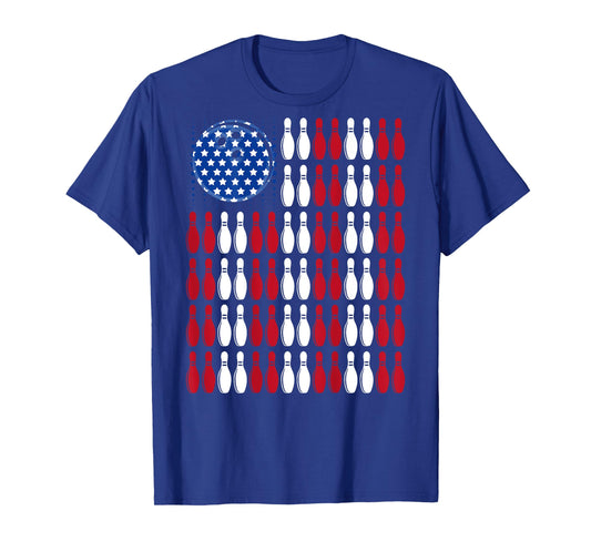 Cool Bowling Bowler Men Women Team American Flag (On Back) T-Shirt