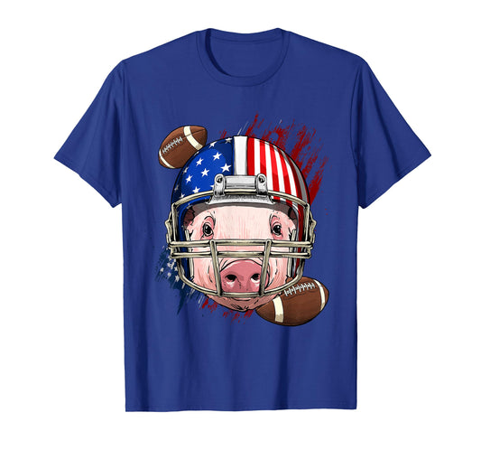 American Football Player Pig Face Farm Animal US Patriotic T-Shirt
