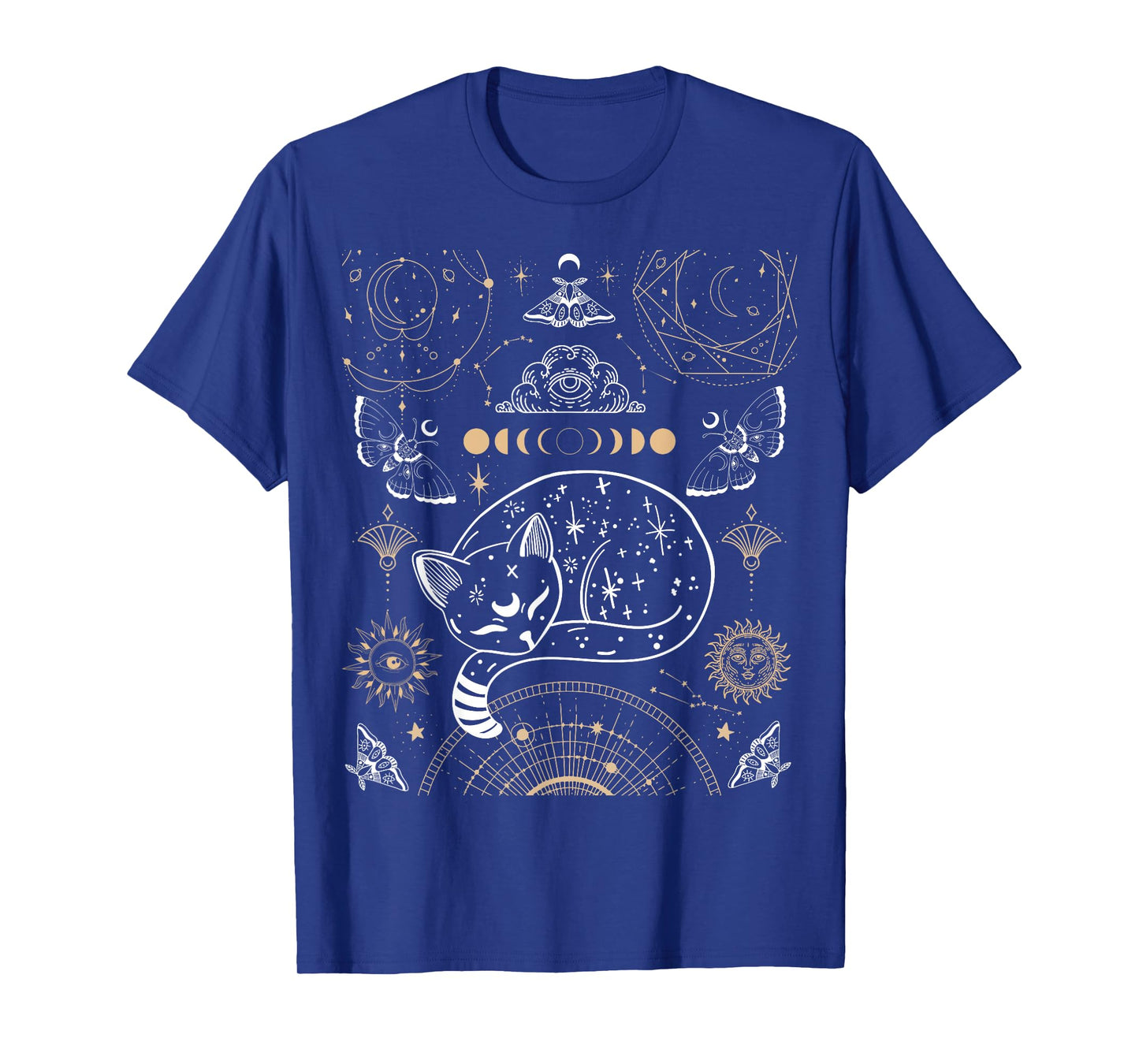 Cat Luna Moth Moon Phases Dark Academia Aesthetic Occult T-Shirt Small