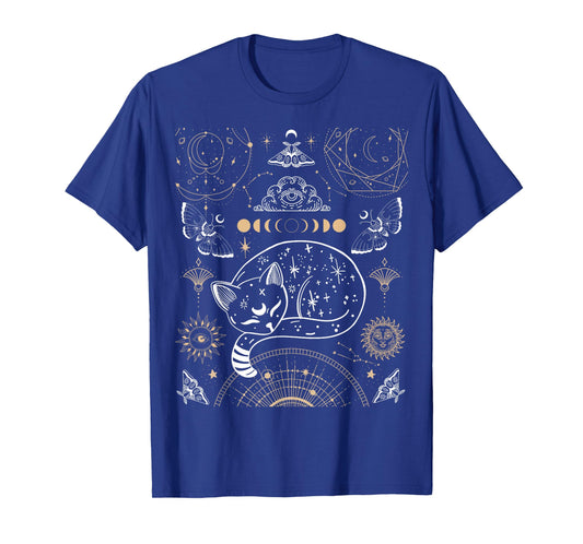 Cat Luna Moth Moon Phases Dark Academia Aesthetic Occult T-Shirt Small