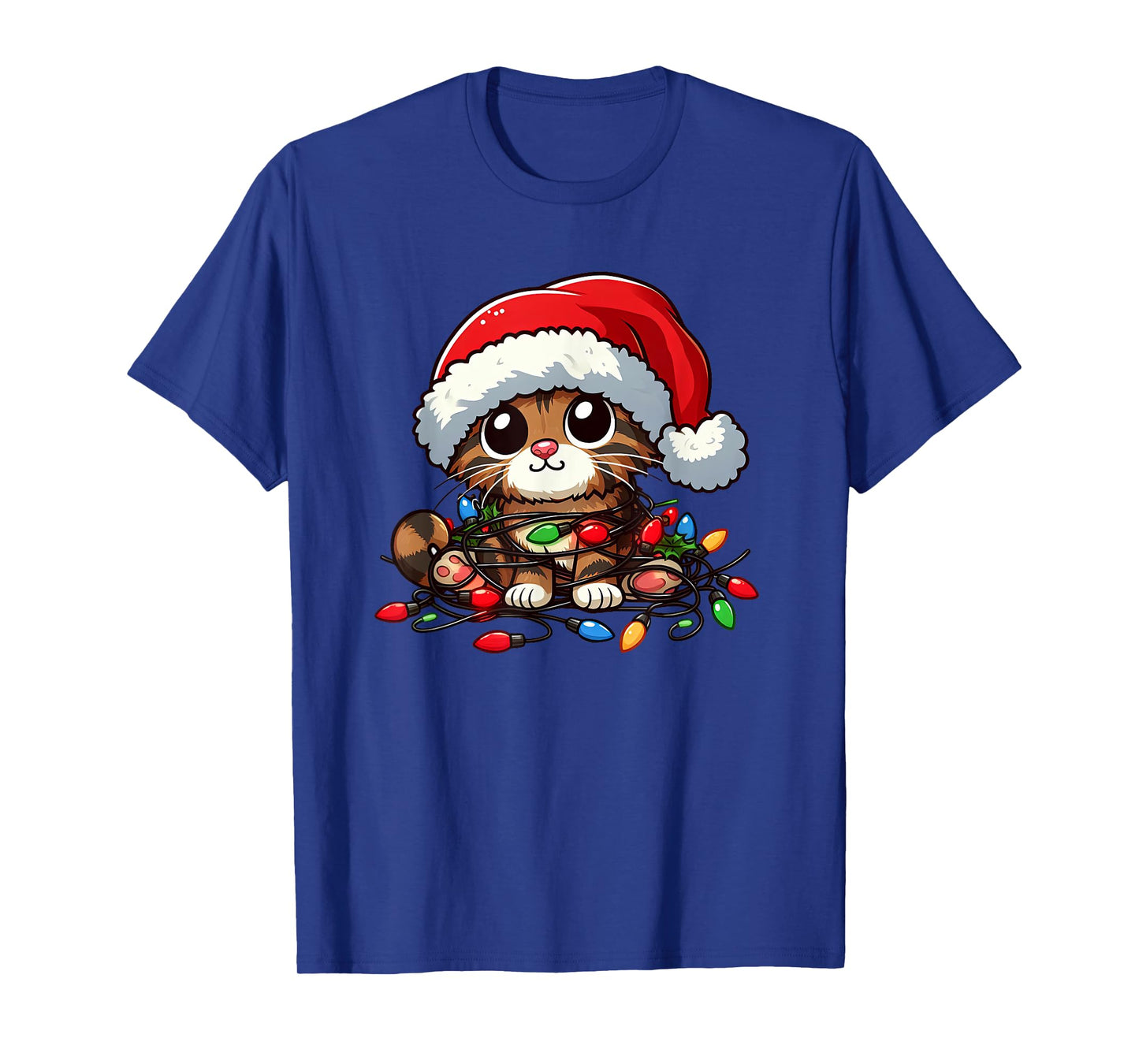 Brown Tabby Cat Christmas Lights Pet Funny Xmas T-Shirt