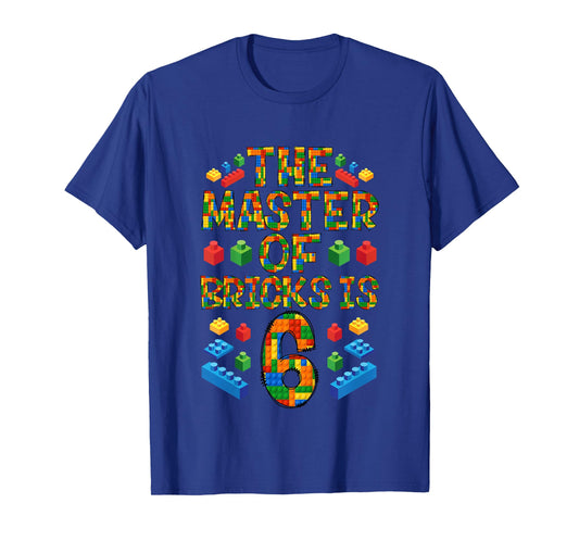 6th Birthday Block Building, 6 Years Old Brick Builder T-Shirt