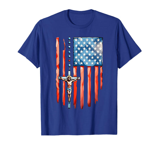 American Flag Rosary Catholic T-Shirt